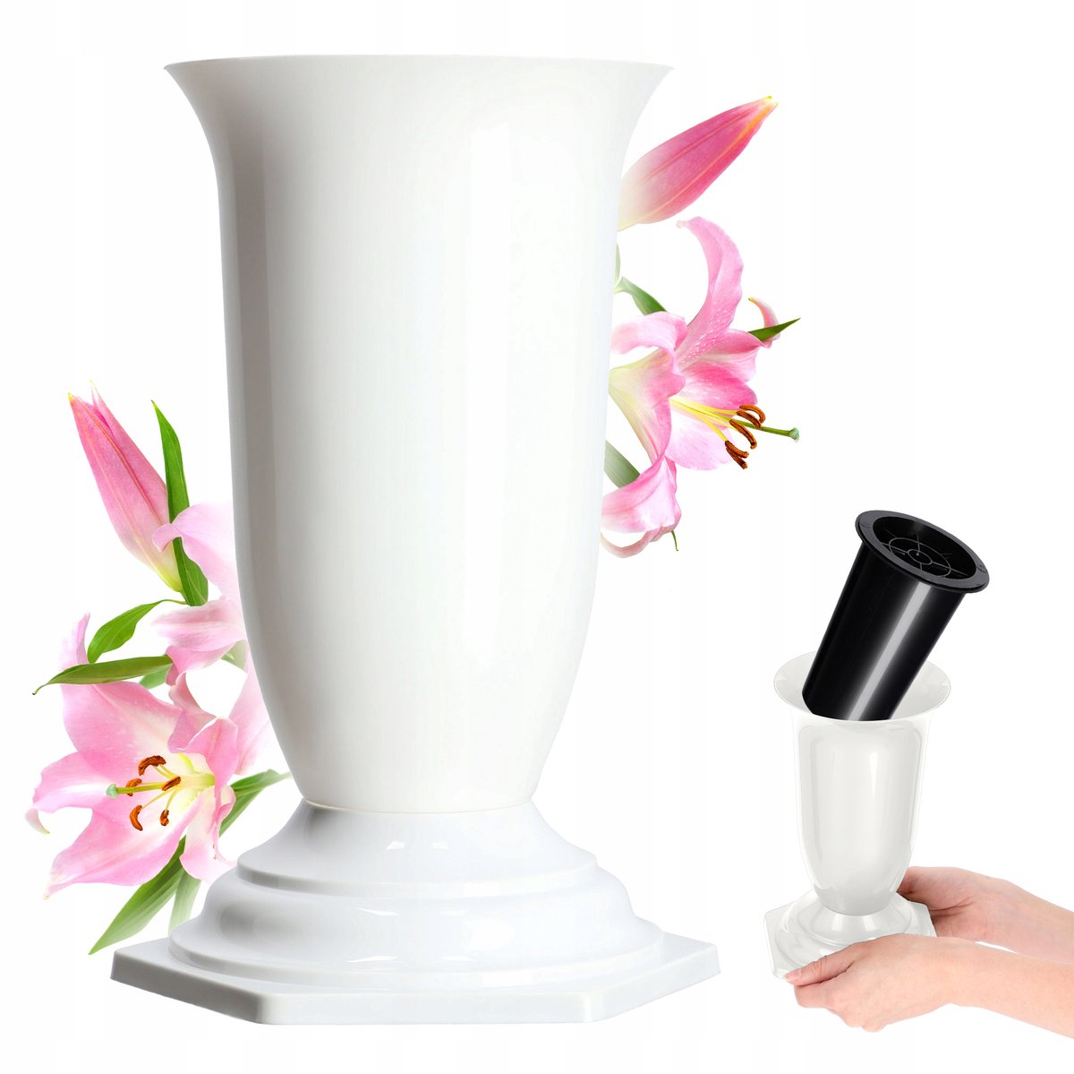 Kadax Graf Vaas 23cm Wit met Inzetstuk - Stijlvolle Grafdecoratie