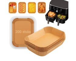 Airfryer Bakpapier voor Dubbele Heteluchtfriteuse – 200 Stuks, 22x14 cm – Te gebruiken voor: Ninja AF300EU, AF400EU, AF451EU, AF500EU, SL400EU en Andere Tweezone Airfryers