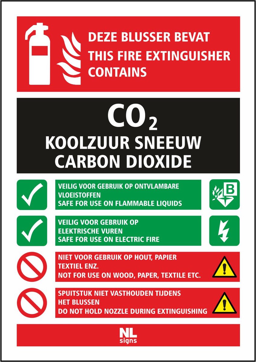 Gebruiksaanwijzing brandblusser bord CO2 - NALICHTEND (glow in the dark) A6 formaat (105x148 mm)
