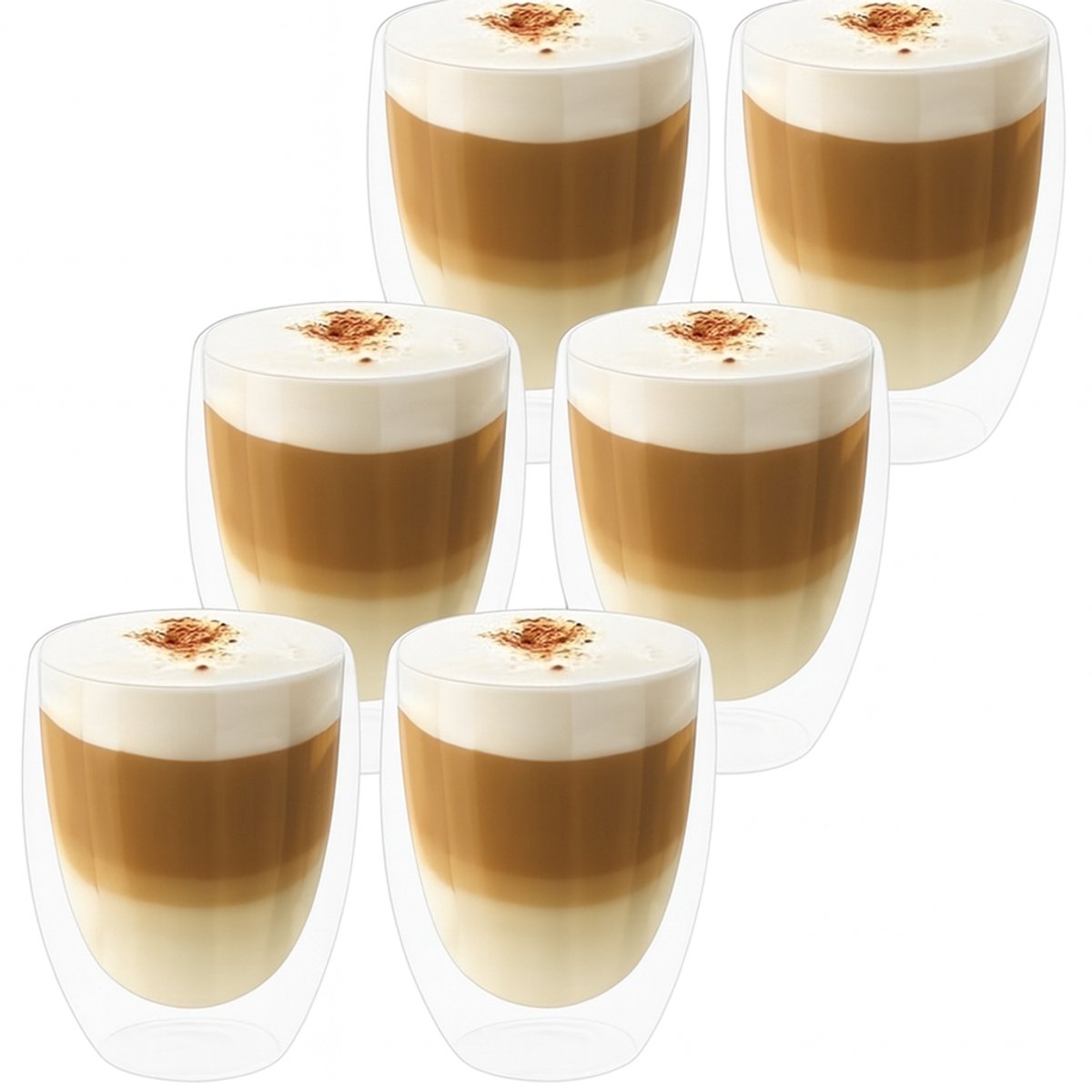 Dubbelwandige koffieglazen 350ml – set van 6 – geschikt voor latte, cappuccino, espresso & thee