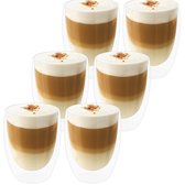 Verres à café à double paroi 350 ml – lot de 6 – convient pour le latte, le cappuccino, l'expresso et le thé