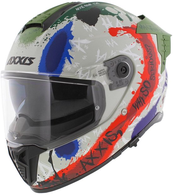 Axxis Hawk SV Evo Integraal helm Sick Joke M - Motorhelm / scooterhelm met zonnevizier - Voor Mannen en Vrouwen - Joker uitvoering