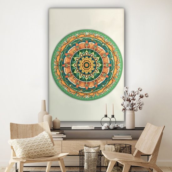 Tableau sur toile 120x180 cm - Décoration murale Hippie - Mandala - Vert - Boho - Fleurs - Décoration murale salon - Décoration chambre - Accessoires chambre - Peintures
