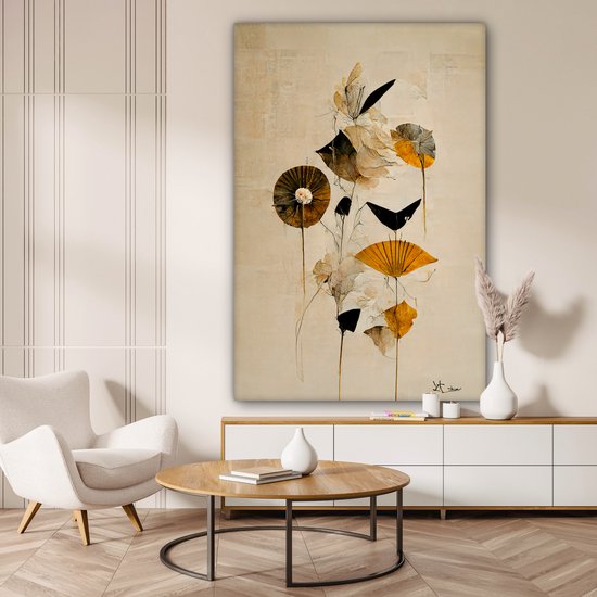 Toile Peinture Fleurs - Vintage - Plantes - Goud - 120x180 cm - Décoration murale XXL