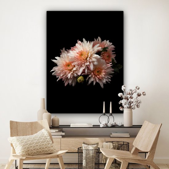Tableau sur toile Chrysanthème - Fleurs - Wit - Nature - Zwart - 120x160 cm - Décoration murale XXL