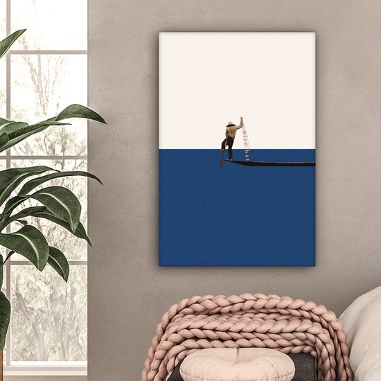 Canvas - Abstrait - Boot - Mer - Texte - Chapeau - Abstraite - 60x90 cm - Canvasdoek - Tableau sur toile