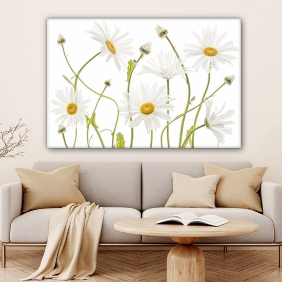 Peinture sur toile - Canvasdoek - Fleurs - Marguerite - Wit - Jaune - Plantes - Décoration murale - 150x100 cm - Photo sur toile