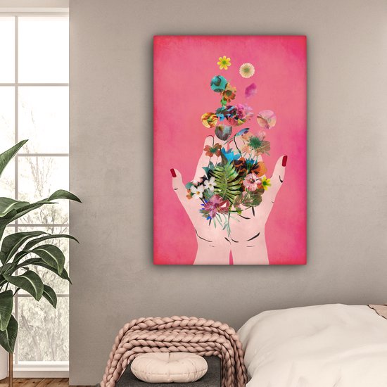 Toile Peinture Fleurs - Abstrait - Rose - Art - 80x120 cm - Décoration murale
