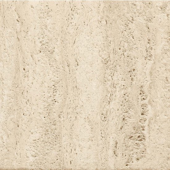 Close-up van een beige travertijnsteen textuur met natuurlijke nerven en poreuze details.