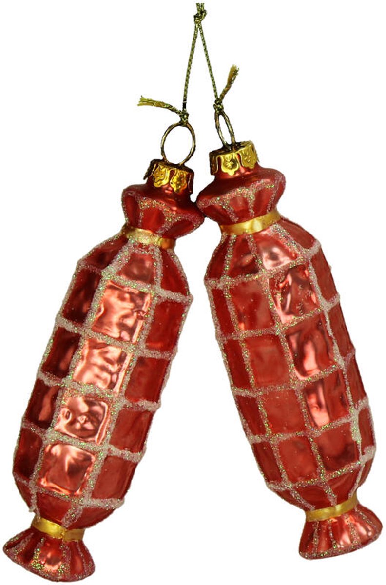 HD Collection glazen kerst ornament kersthanger Salami Duo glas rood 12,8 cm
