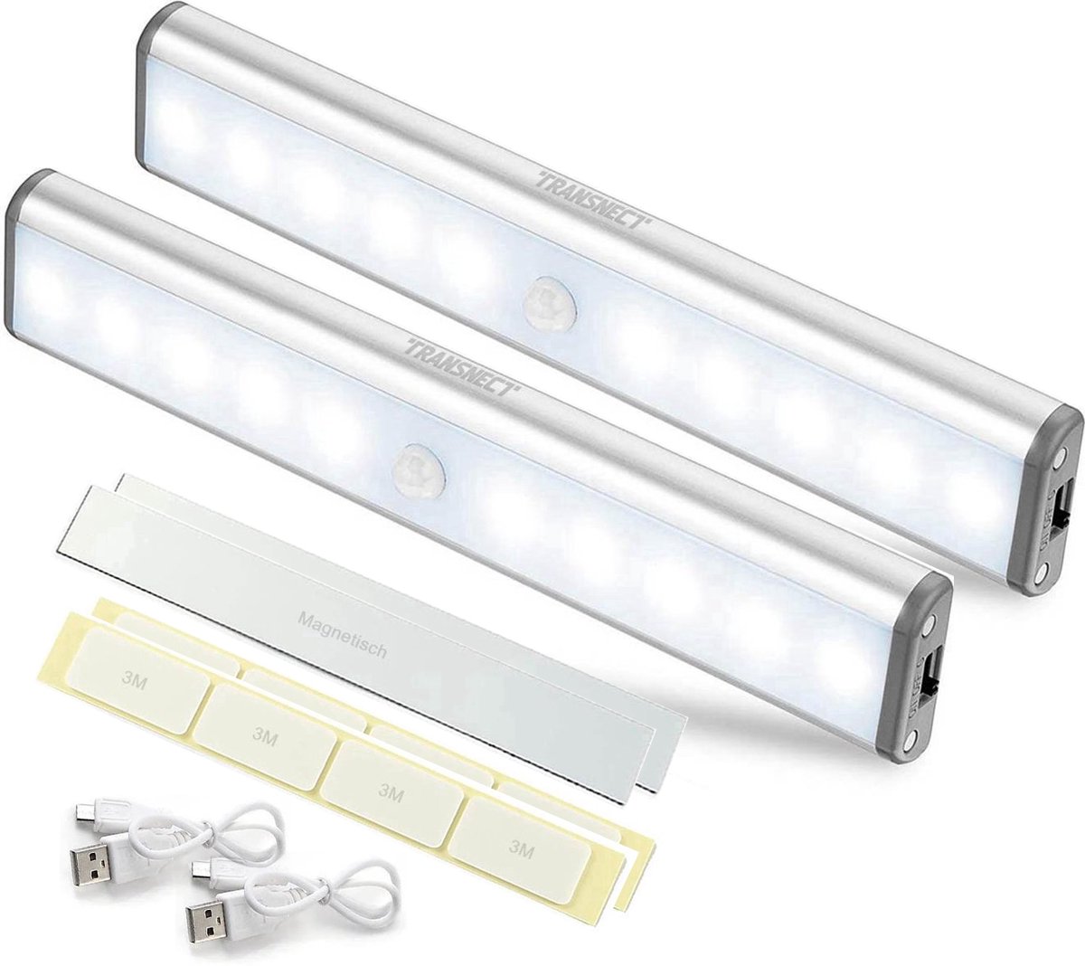 Transnect® - Kastverlichting - met Magnetisch - met Bewegingssensor - Oplaadbaar - 10 ledlampjes - Zilver - 2 stuks