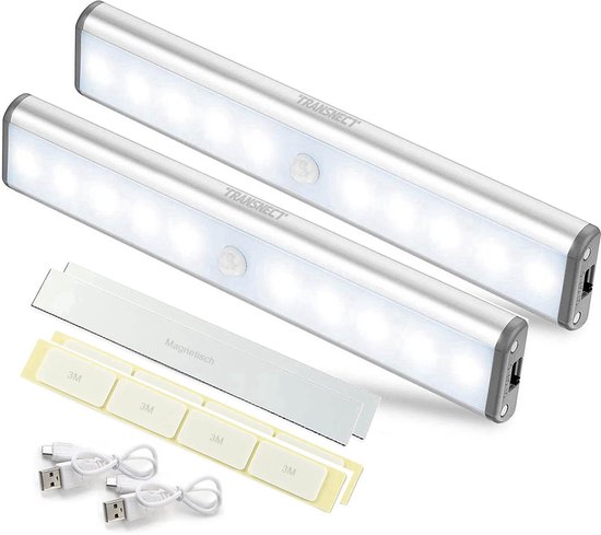 Transnect® - Kastverlichting - met Magnetisch - met Bewegingssensor - Oplaadbaar - 10 ledlampjes - Zilver - 2 stuks