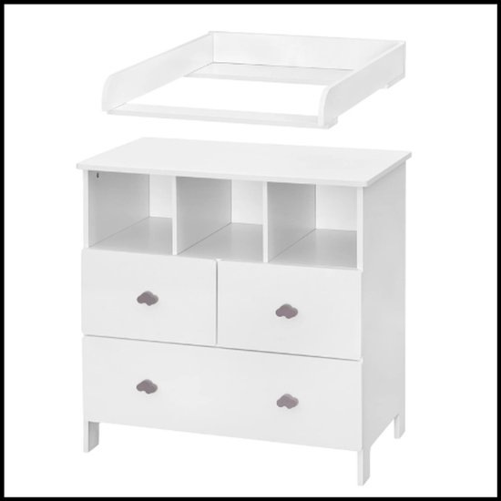Matelas à langer Witte pour Bébé - Table à langer avec parois latérales surélevées - Bois MDF - 60 x 10,5 x 80 cm - Sûr, peu encombrant et facile à monter