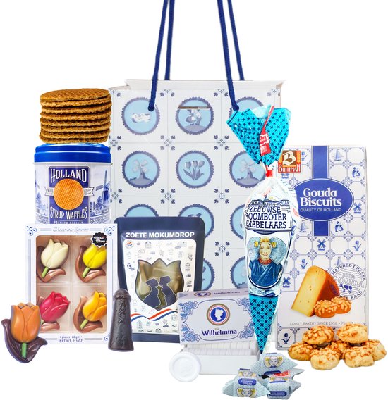 Holland tas Dutch Moment - Kerstpakket - Cadeaupakket - Cadeauset - Cadeaupakket met Hollandse cadeautjes o.m. Stroopwafels - Geveltjesdrop - Gouda Biscuits