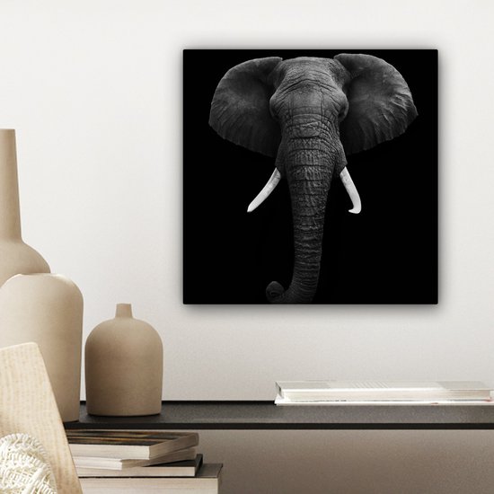 Canvas - Dieren - Olifant - Zwart - Wit - Muurdecoratie - 20x20 cm - Foto op canvas - Canvas schilderijen woonkamer