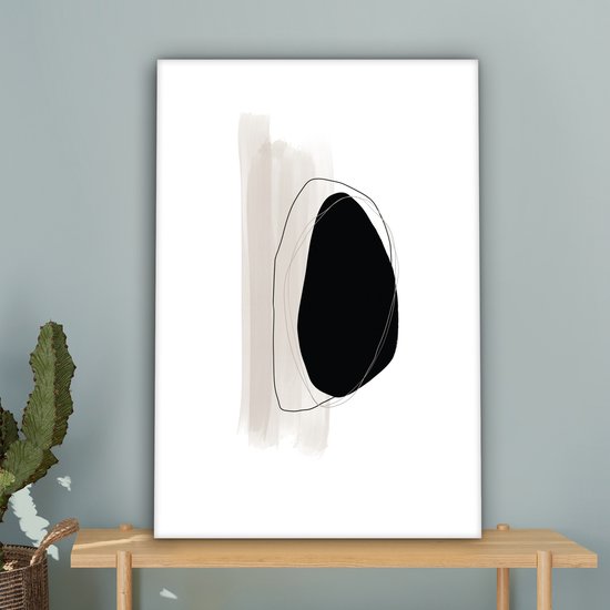 Canvas schilderij 60x90 cm - Wanddecoratie Zwart - Verf - Pastel - Muurdecoratie woonkamer - Slaapkamer decoratie - Kamer accessoires - Schilderijen op canvas