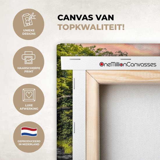 Peinture sur toile - Cascade - Arbre - Plantes - Rocher - Peintures salon - Chambre - Tableaux sur toile nature - Décoration murale - 20x20 cm