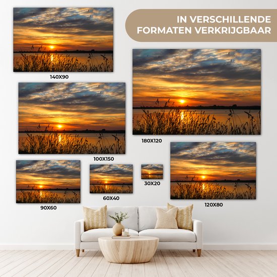 Toile - Peinture - Paysage - Mer - Coucher de soleil - Plantes - Tableau sur toile - Toile - 120x80 cm - Décoration murale de chambre