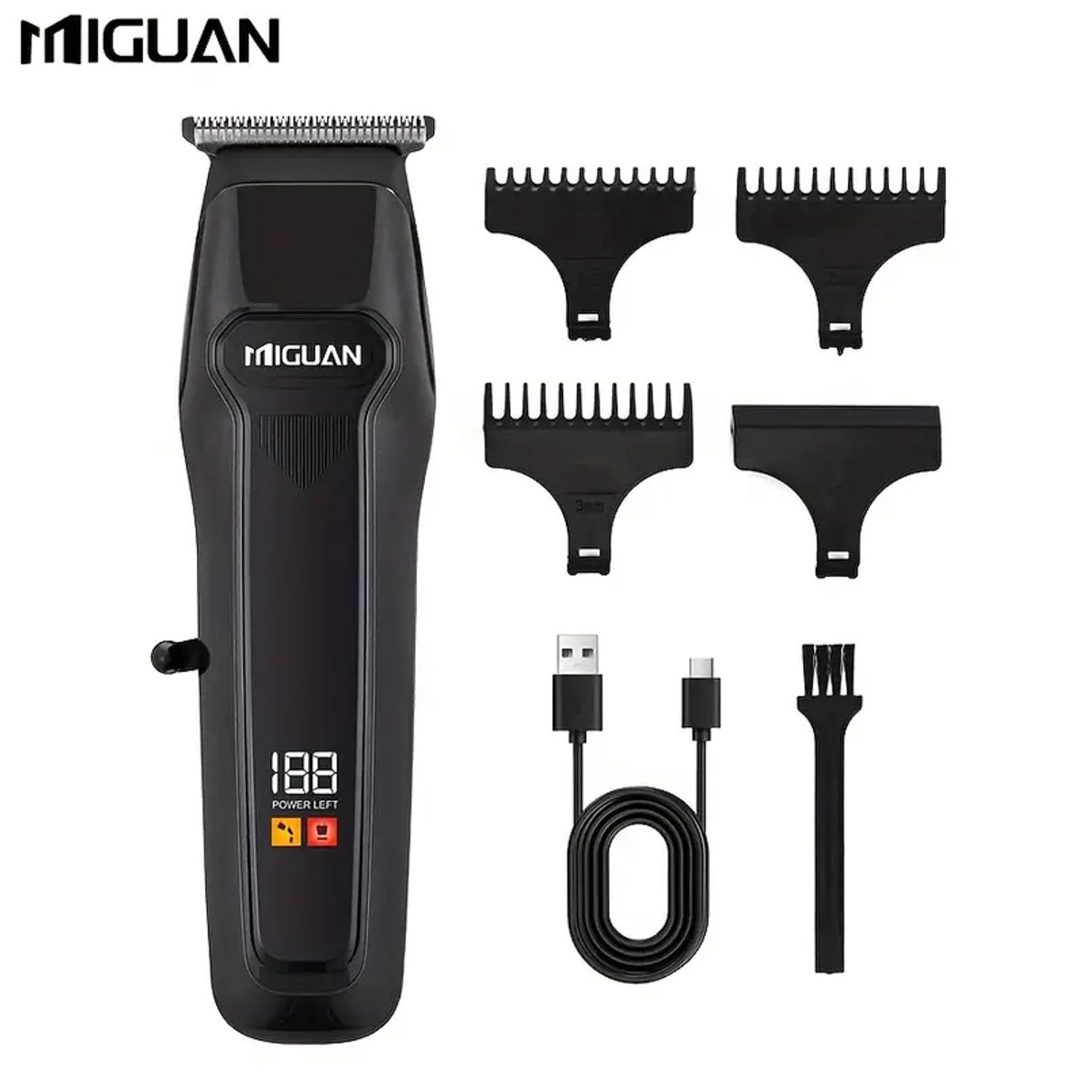 MIGUAN Tondeuse - Digitale Trimmer - Usb Oplaadbare Scheerapparaat voor Gezichtshaar, Hoofdhaar en Lichaamshaar - Batterij Indicator - Perfecte Lichaamshaar Verzorging voor Dames en Heren - Kleur: Zwart