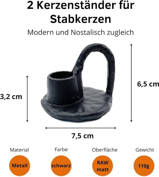 WAS 4110 090 messing kandelaar met handgreep, 7 cm hoogte