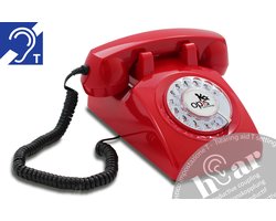 Retro telefoon - met draaischijf - mechanische rinkelbel - HAC gehoorapparaat compatible - rood - 60