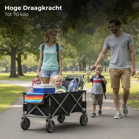 Lomera Opvouwbare Bolderkar - Bolderkar Zwart - Max. 70 Kg - Polyester Materiaal - Compact Opvouwbaar - Eenvoudig Opbergen - Ruimtebesparend - Transportkar - Makkelijk Mee Te Nemen - Strandkar van Merkloos — afbeelding 4