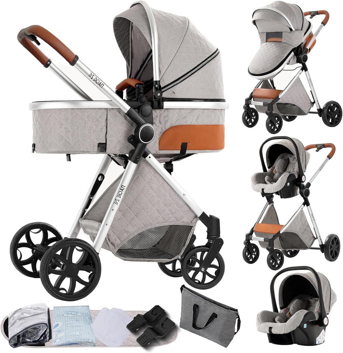Image of 3-in-1 Combi Kinderwagen voor Pasgeborenen - Opvouwbaar en Draagbaar met Hoogte Verstelbare Box