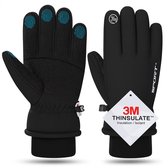 HIKENTURE Gants Vélo Hiver Homme Femme - Imperméables, Antidérapants, Thermiques Avec Isolation 3M Thinsulate - Écran Tactile Pour Cyclisme, VTT, Course, Randonnée Et Sport D'Extérieur - Noir - M