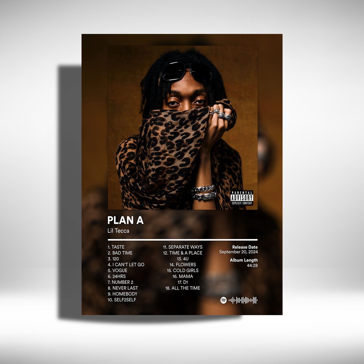 Luxe poster Lil Tecca - Plan A - album cover - metalen poster - 30x40cm bruin