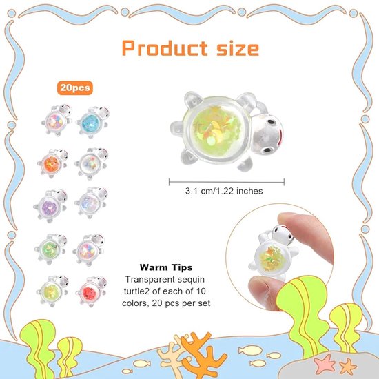 Mini tortues lumineuses - lot de 20 - transparentes - 3,3 cm