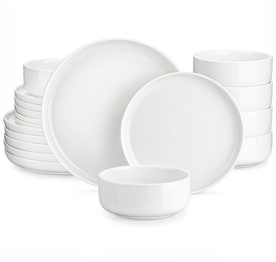 Service de table de Luxe - 18 pièces - 6 personnes - Porcelaine - Service d'assiettes - Assiettes plates - Assiettes à dessert - Bols - Wit