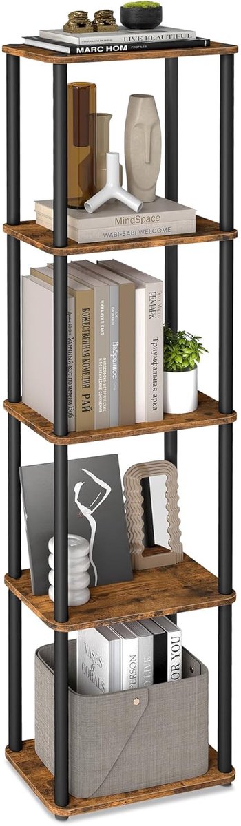VASAGLE - opbergkast - open kast - 5-laags niveaus - hoogte 139 cm - vrijstaand opbergrek - vintage bruin en inktzwart