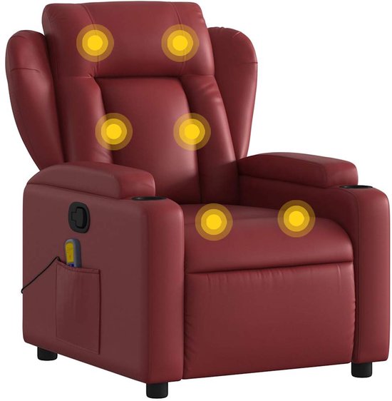 Wijnrode fauteuil met markeringen die de massagepunten aangeven.