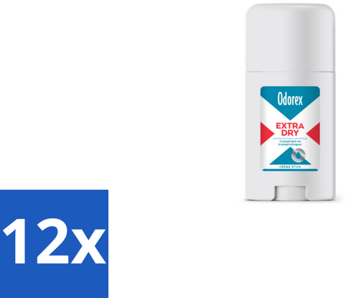 Bol.com 12 x Odorex Extra Dry Stick 40 ml - Geurloos - Anti-zweet - Droog - Zweetvermindering - Huidvriendelijk aanbieding