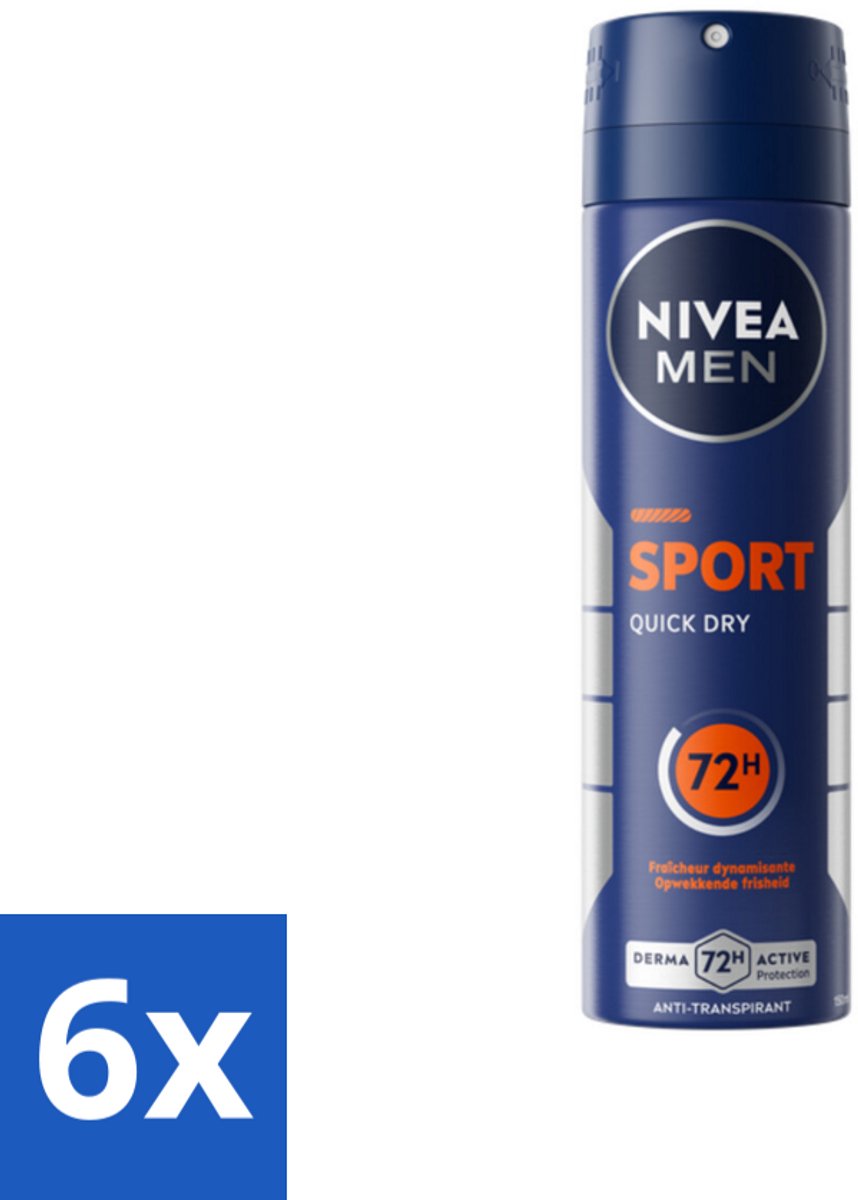 6 x NIVEA Men Deodorant Spray Sport 150 ml - Sport Deodorant - Anti-transpirant Spray - 48 Uur Bescherming - Zweet En Geur - Droog Huidgevoel