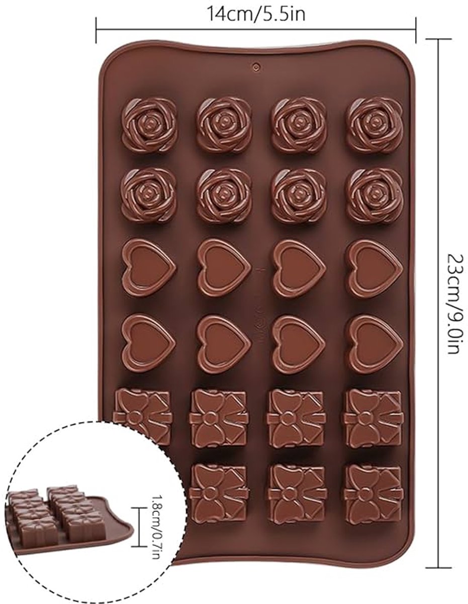 Siliconen chocoladevormen - anti-aanbak - set van 2 - bruin - siliconen