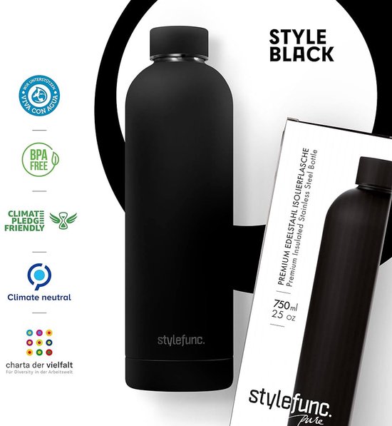 Roestvrijstalen drinkfles Pure - Lekvrij en isolerend - 500 ml - Zwart