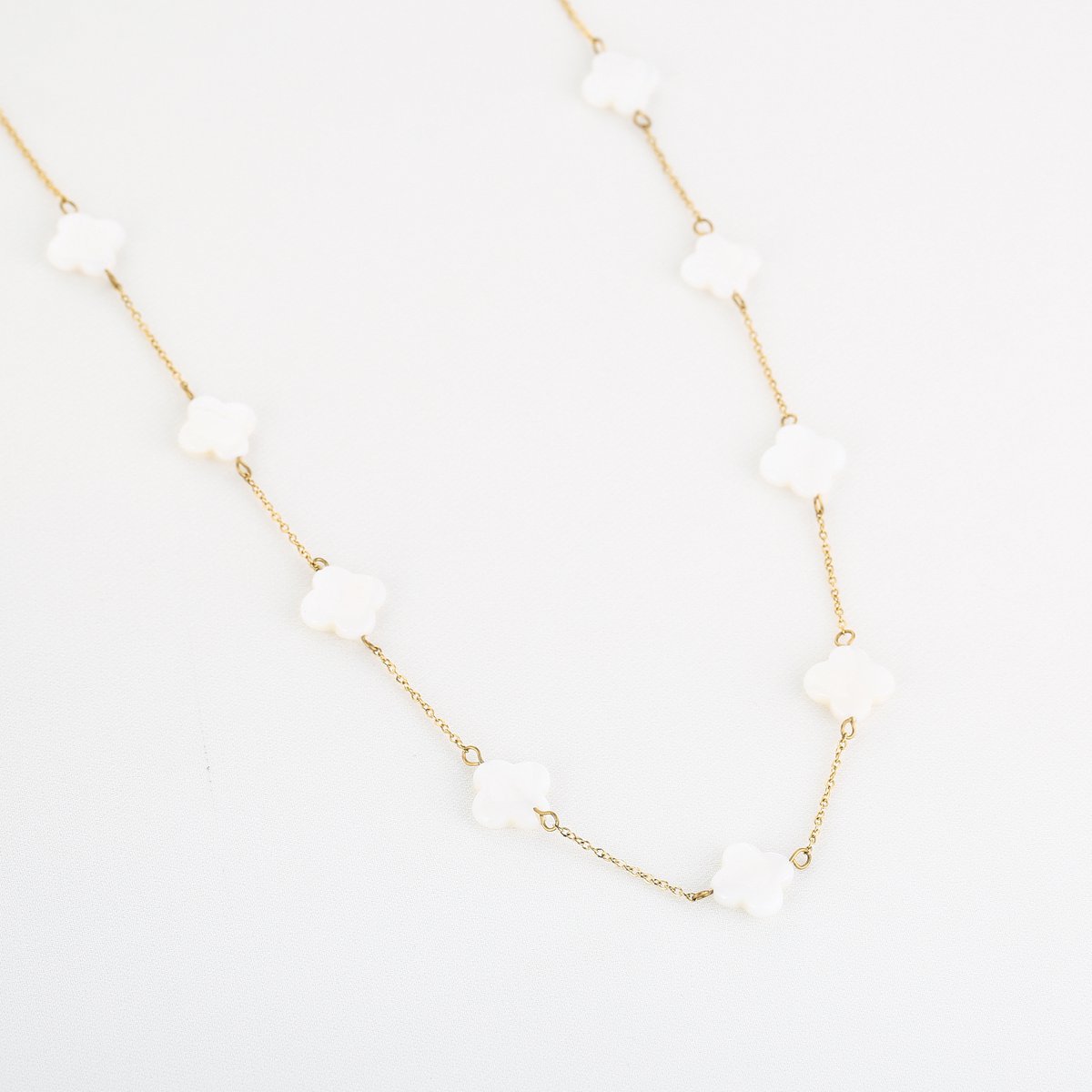 Michelle Bijou, Sunset Fashion, Ketting, goud, klaver, wit, stainless steel