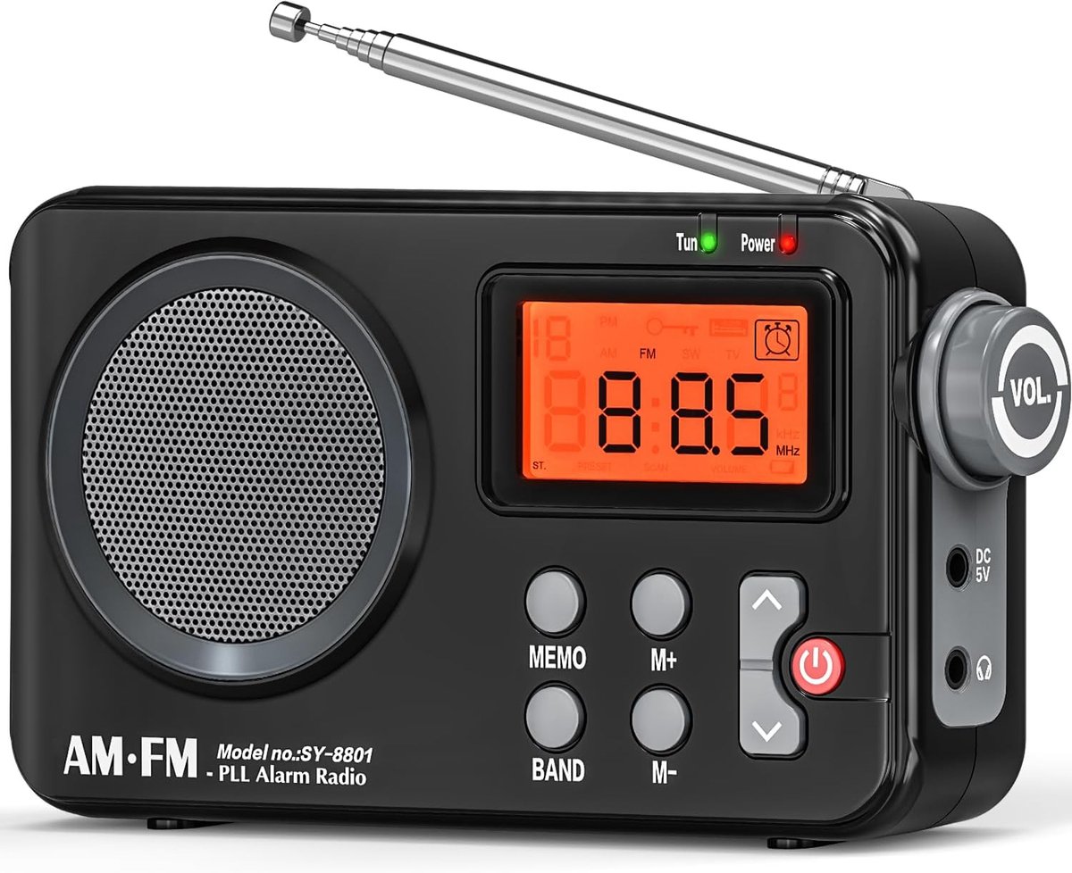 Draagbare Radio met Groot Display, FM/AM Ontvangst en Wekkerfunctie