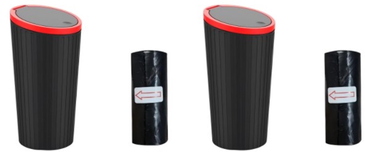 2-Pack Auto Prullenbak - Mini Auto Prullenbak - met 2 Rollen Afvalzakken - Draagbare Mini Prullenbak - Auto Prullenbak met Deksel - voor Auto's, Huizen en Kantoren-8.5*8.5*16.3cm-rood