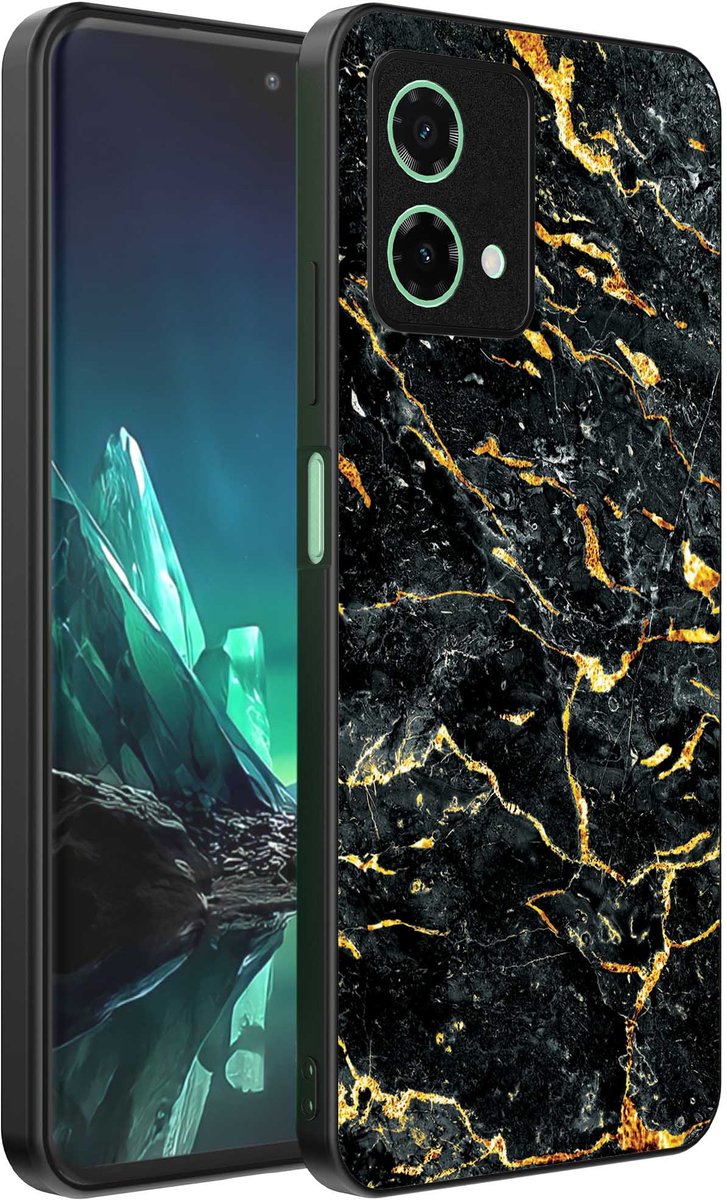 Geschikt voor Motorola Edge 40 Neo Telefoonhoesje met Zwart Goud Marmer Opdruk - TPU Backcover Case Black Gold Marble Design - Zwart Goud - Smartphonica geschikt voor Motorola Edge 40 Neo