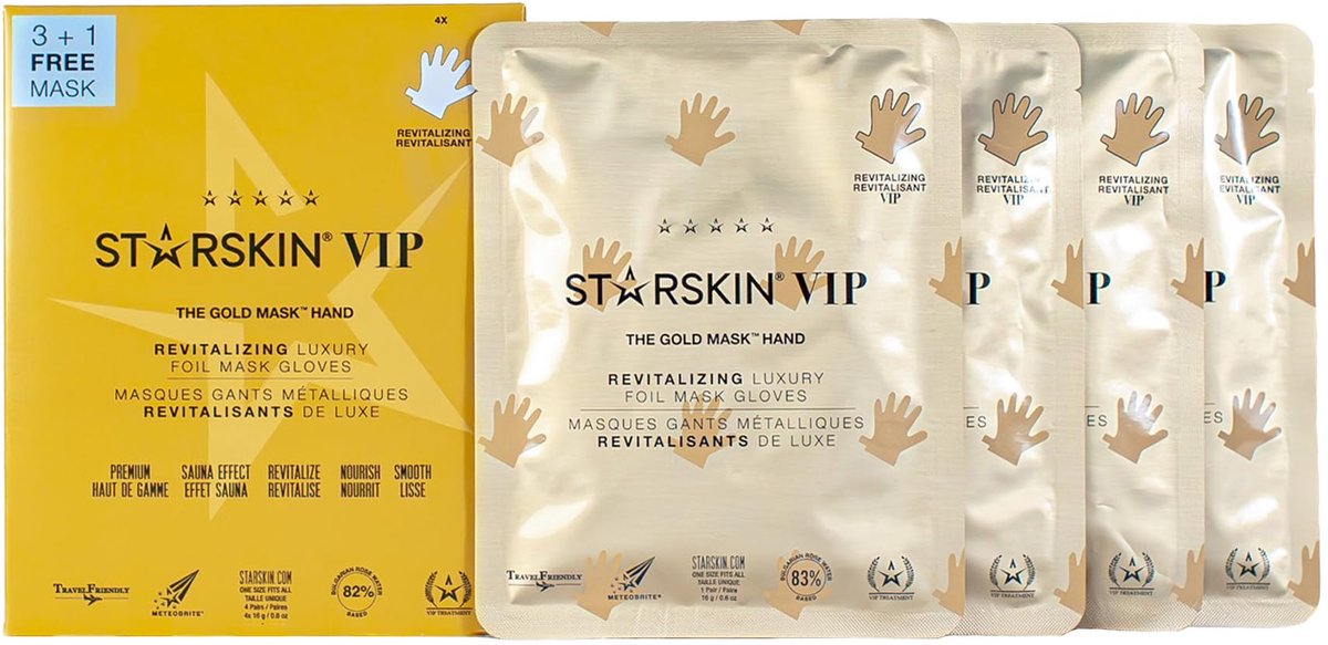 STARSKIN® VIP Gold Mask Hand (3 + 1) – Handmasker Handschoenen – Hydraterend, Voedend & Verzachtend – Korean Skincare & Handverzorging met Sheaboter, Rozenbottelolie & Bulgaarse Rozenformule – Luxe Handcrème Effect