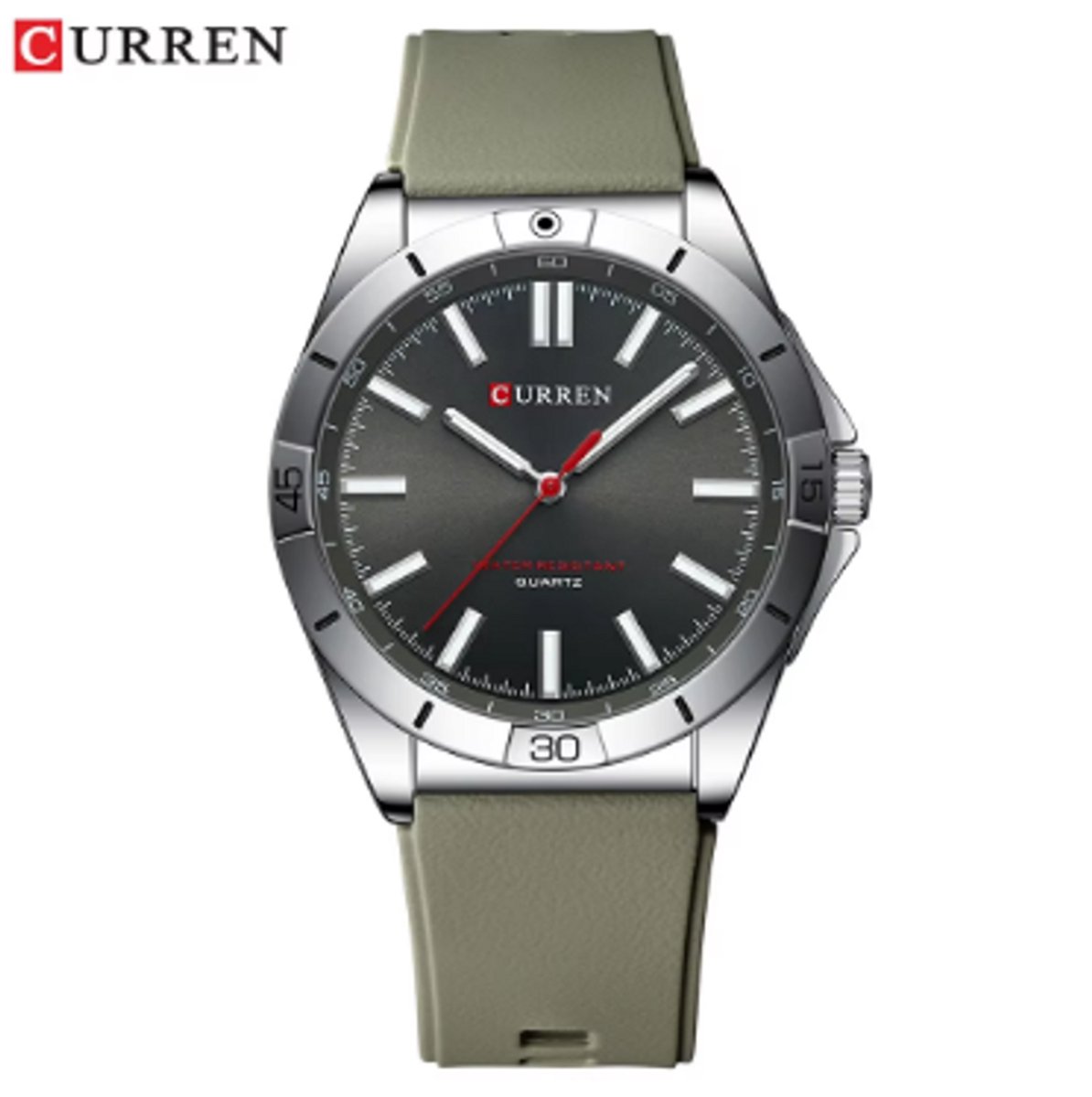 CURREN Horloge 8449 - Zilverkleurig-Groen - Heren - Quartz - Ronde Kast - Siliconen Band - Lichtgevend - Outdoor Sporthorloge - Waterbestendig