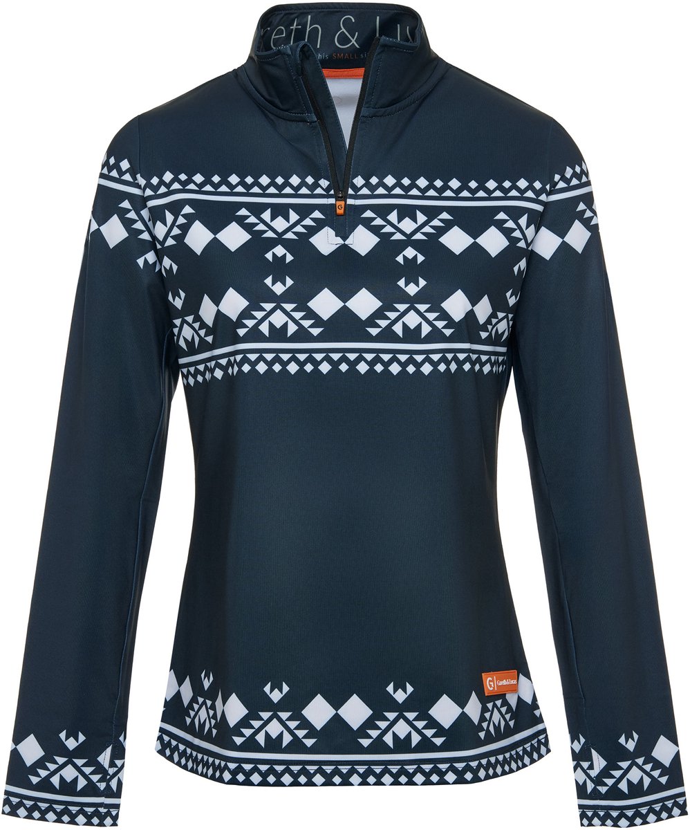 Gareth & Lucas Skipully The One Hundred and Thirteen Dames 100% Gerecycled Polyester Midlayer Sportshirt Wintersport Blauw