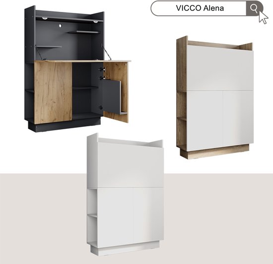 Vicco Bureau secrétaire Alena, Wit, 85 x 27 cm