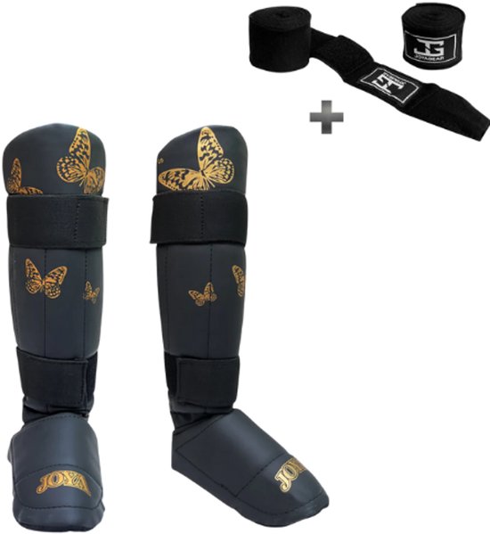 Joya Butterfly Scheenbeschermers Kinderen – Maat M – Kickboksen – Optimale Bescherming & Comfort – Goud – Incl. Bandage