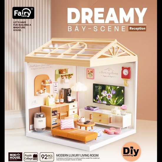 Mini maison de rêve Salon Salon avec lampe LED DIY Modélisme