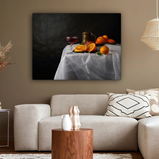 Tableau sur toile Nature Morte - Mandarines - Vin - 120x90 cm - Décoration murale