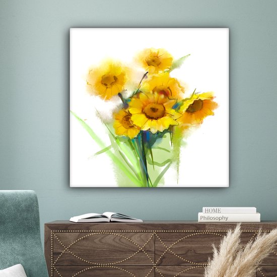 Tableau Peinture à l'Huile - Tournesols - Couleurs - 90x90 cm - Décoration murale