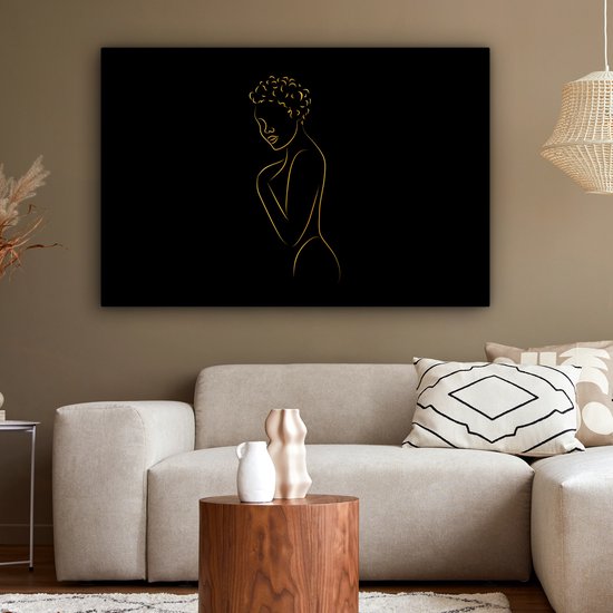 Toile Peinture Femme - Zwart - Or - Dessin au trait - Line cm - Décoration murale